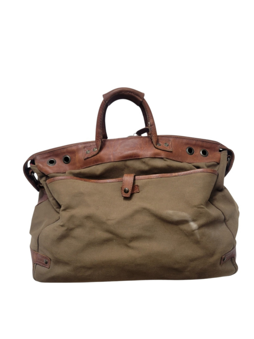 WILL Leather Goods Travel Duffle Bag Weekend Carry-On Brown Canvas/Leather Trim - Picture 2 of 10